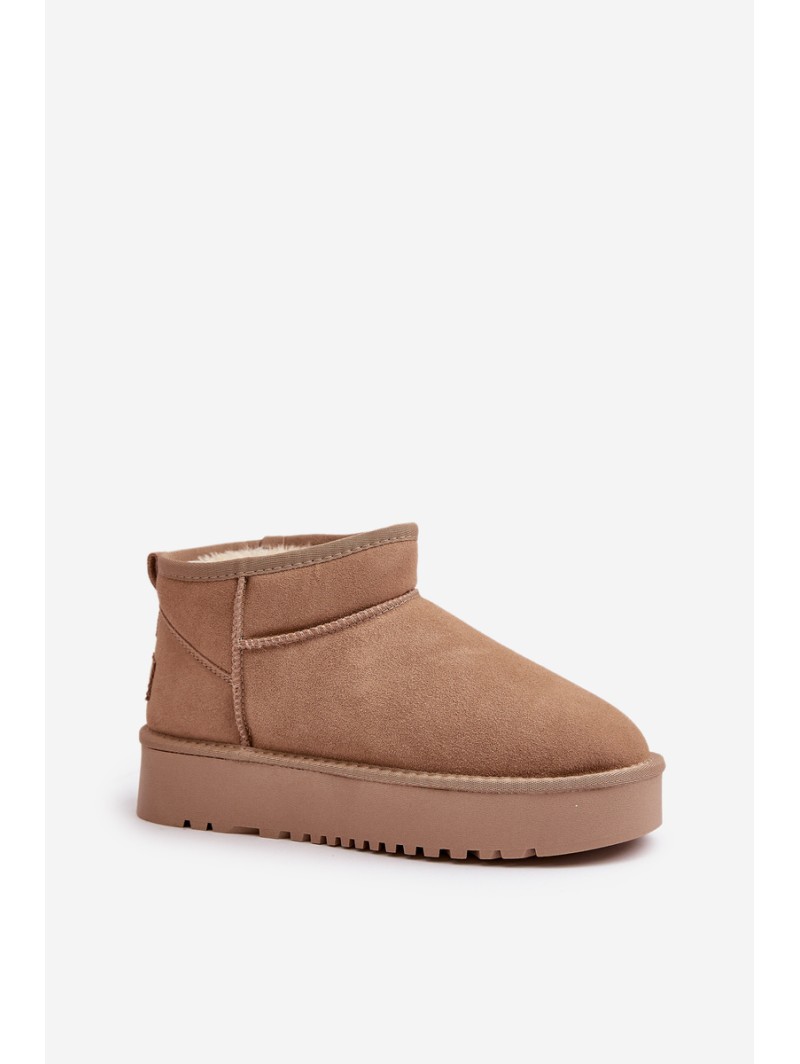 Women's Suede Snow Boots On Platform Beige Nereviana