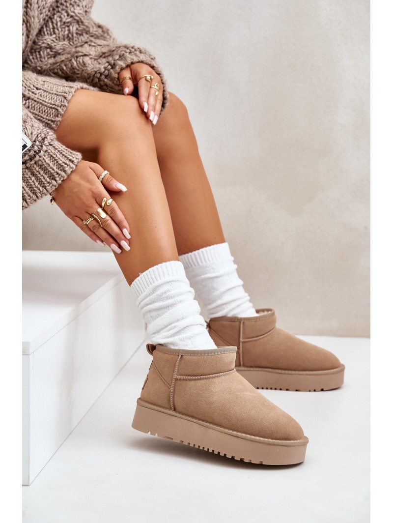Women's Suede Snow Boots On Platform Beige Nereviana