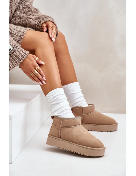 Women's Suede Snow Boots On Platform Beige Nereviana