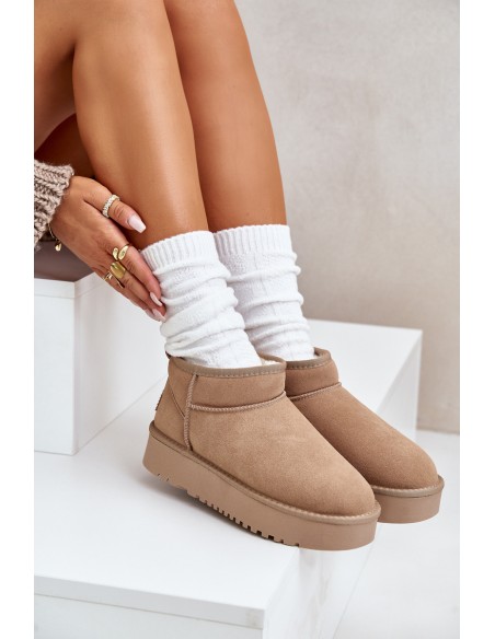 Women's Suede Snow Boots On Platform Beige Nereviana