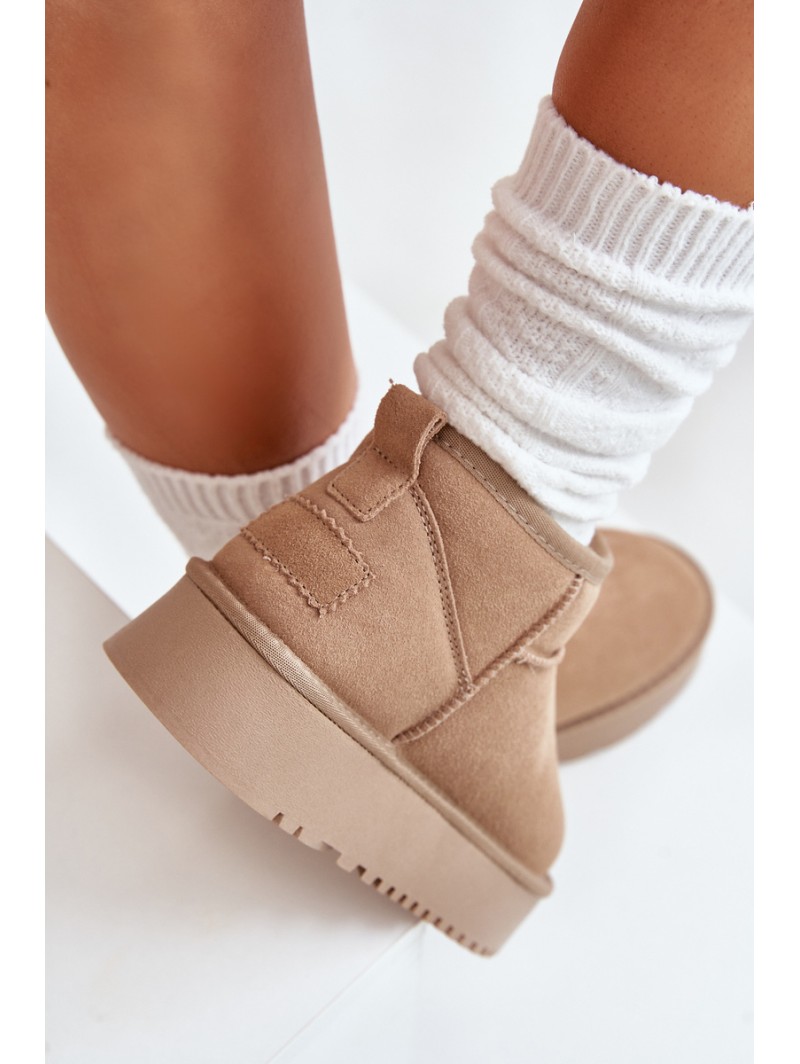 Women's Suede Snow Boots On Platform Beige Nereviana