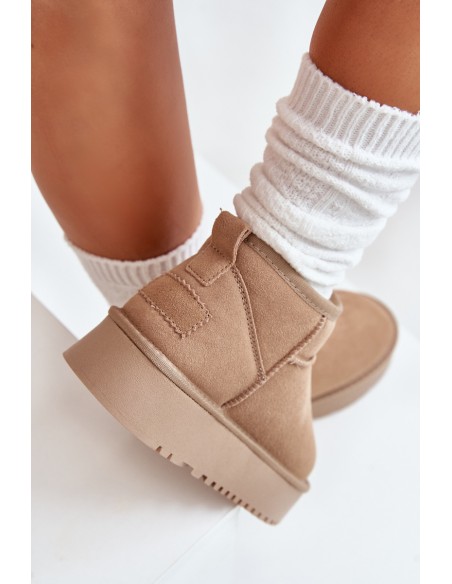 Women's Suede Snow Boots On Platform Beige Nereviana