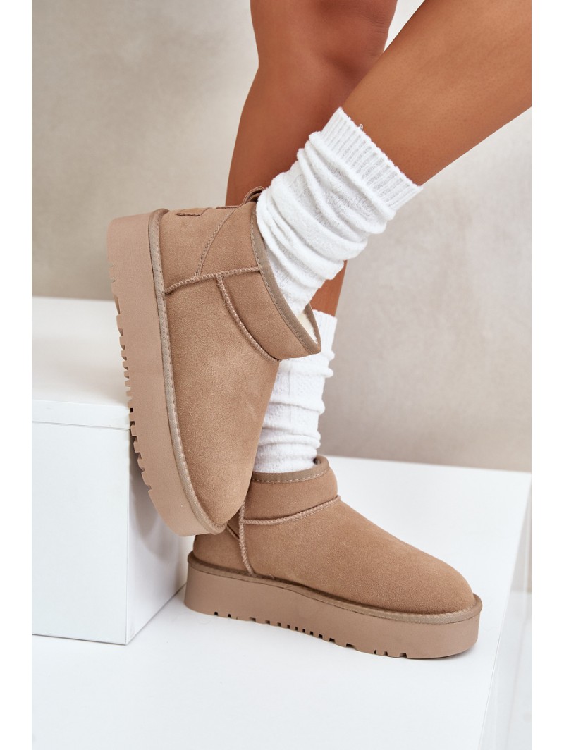 Women's Suede Snow Boots On Platform Beige Nereviana