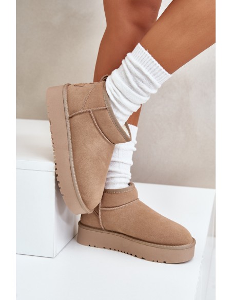Women's Suede Snow Boots On Platform Beige Nereviana