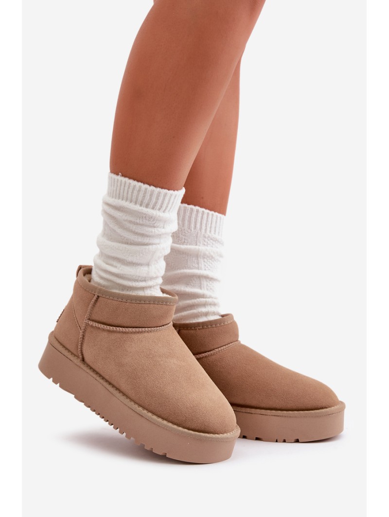 Women's Suede Snow Boots On Platform Beige Nereviana
