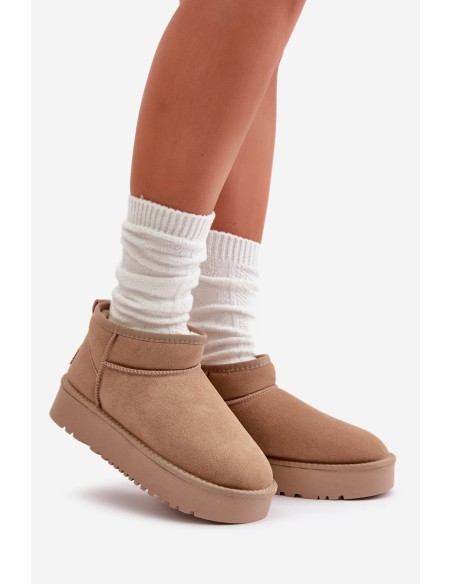Women's Suede Snow Boots On Platform Beige Nereviana