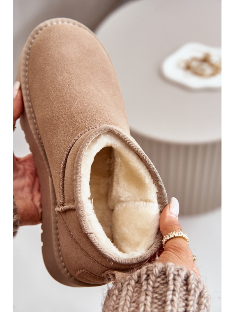 Women's Suede Snow Boots On Platform Beige Nereviana