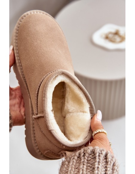 Women's Suede Snow Boots On Platform Beige Nereviana