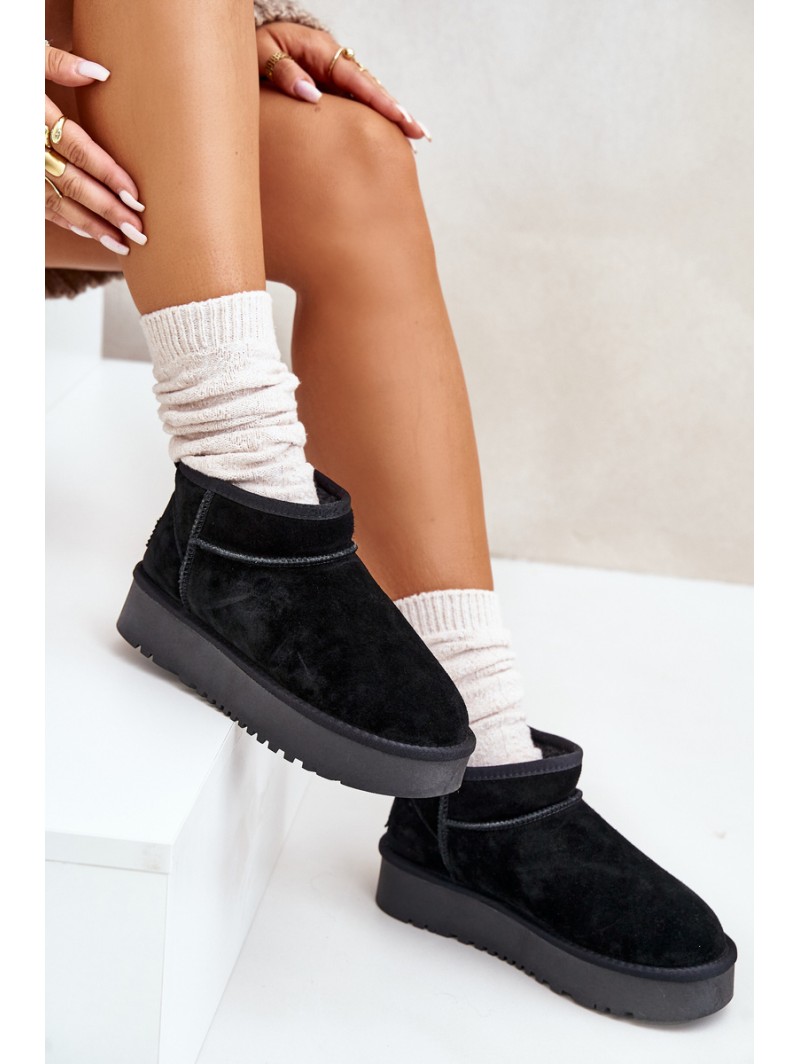 Women's Suede Snow Boots On Platform Black Nereviana