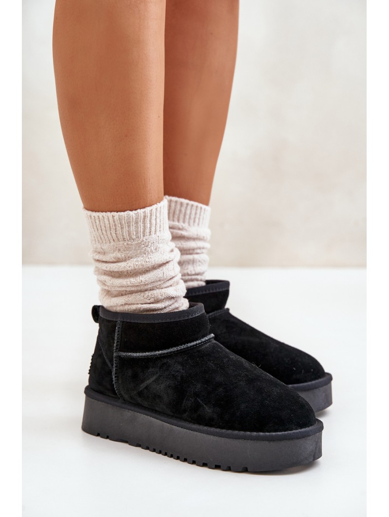 Women's Suede Snow Boots On Platform Black Nereviana