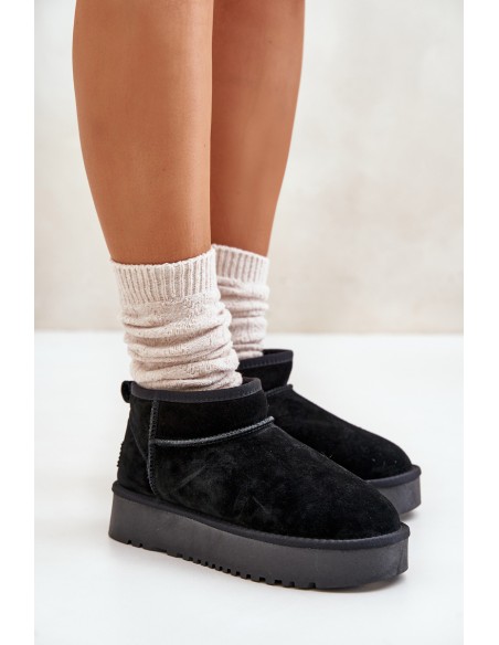 Women's Suede Snow Boots On Platform Black Nereviana
