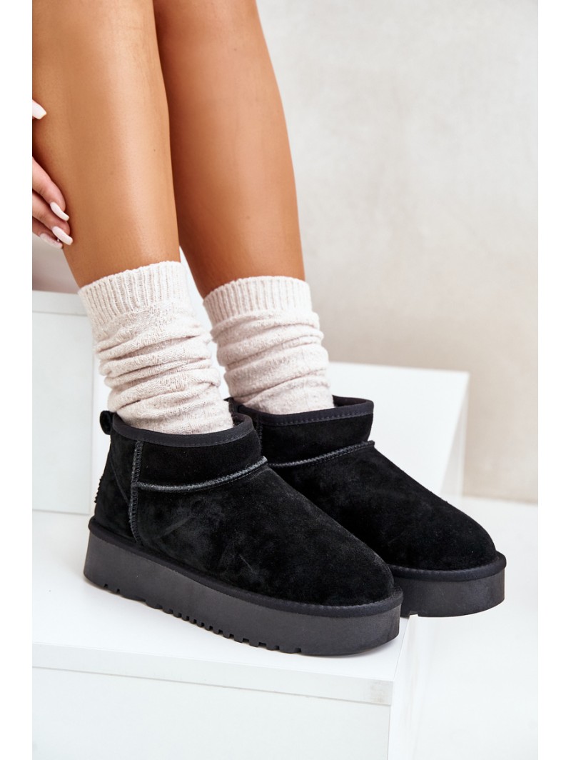 Women's Suede Snow Boots On Platform Black Nereviana