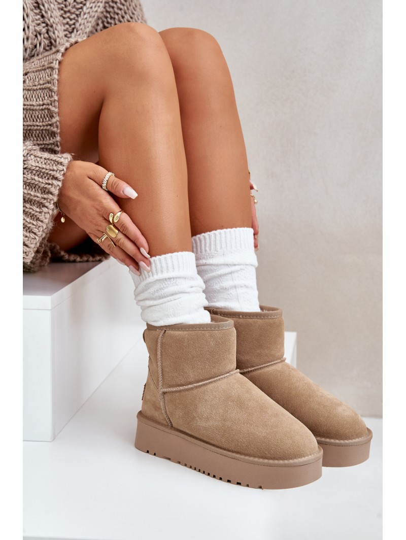 Women's Suede Snow Boots on Platform Above Ankle Beige Rianaella