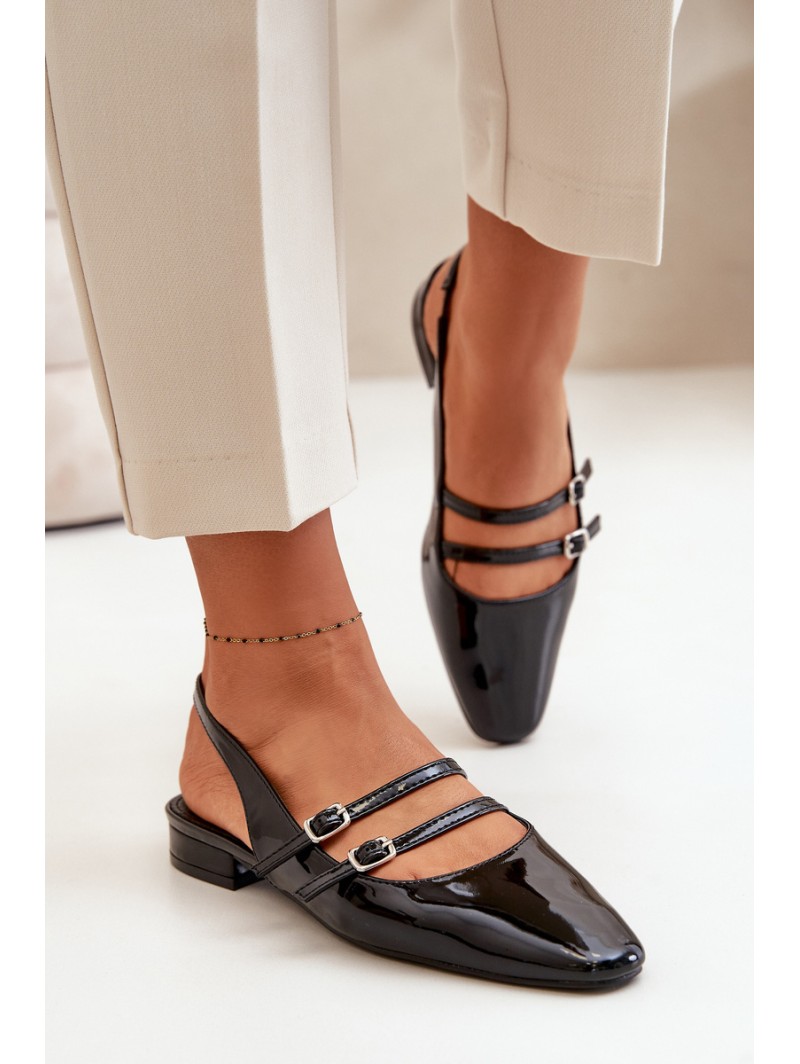 Lacquered Ballet Flats With Straps On Low Heel Black Bialettia