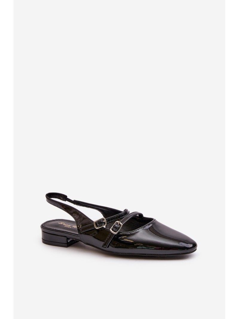 Lacquered Ballet Flats With Straps On Low Heel Black Bialettia
