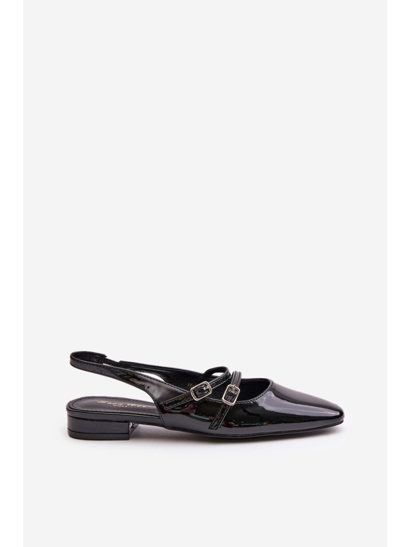 Lacquered Ballet Flats With Straps On Low Heel Black Bialettia