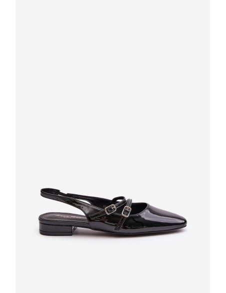 Lacquered Ballet Flats With Straps On Low Heel Black Bialettia
