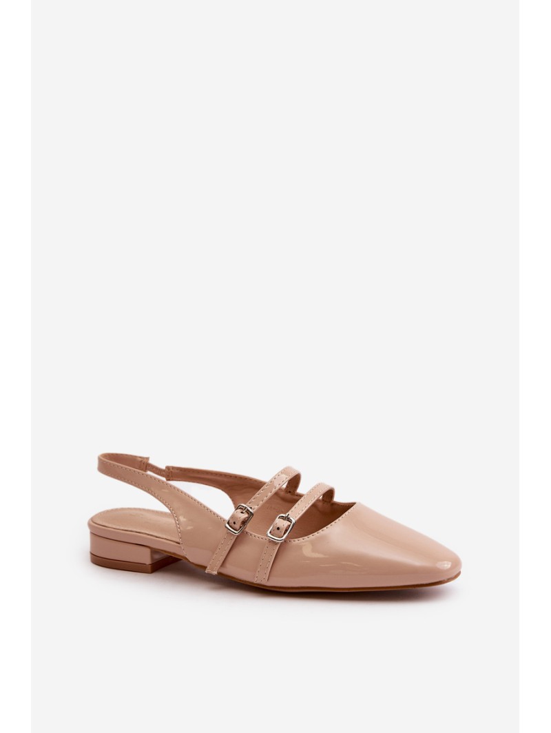Lacquered Ballet Flats With Straps On Low Heel Beige Bialettia