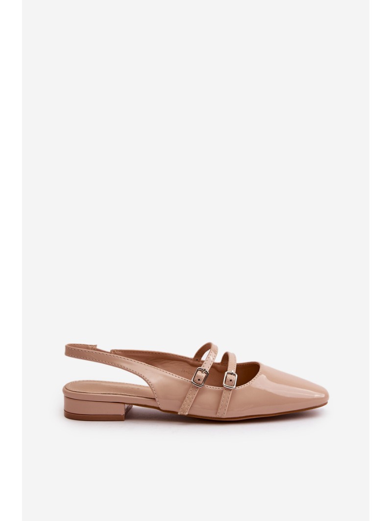 Lacquered Ballet Flats With Straps On Low Heel Beige Bialettia