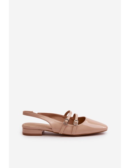 Lacquered Ballet Flats With Straps On Low Heel Beige Bialettia