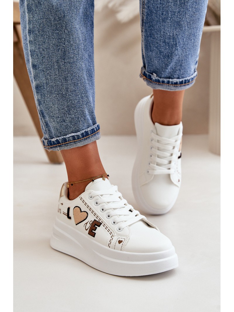 Women's Platform Sneakers With Decorative Writing White Orlian