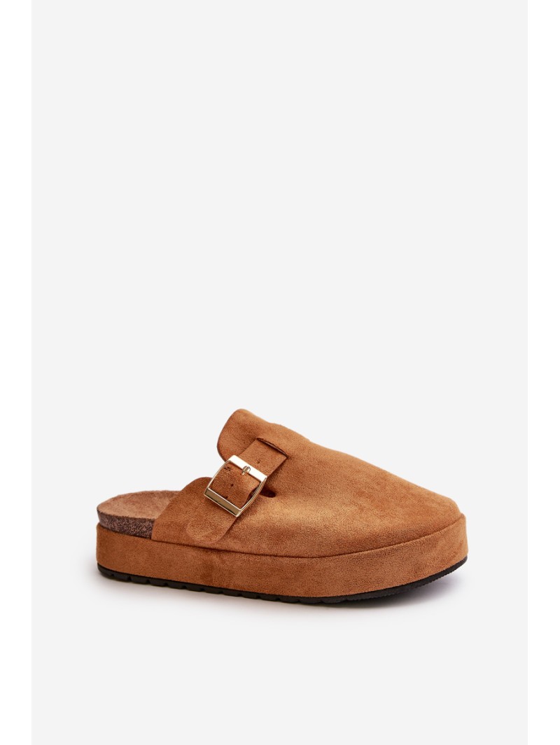 Women's Platform Clogs With Golden Buckle Camel Terilaina