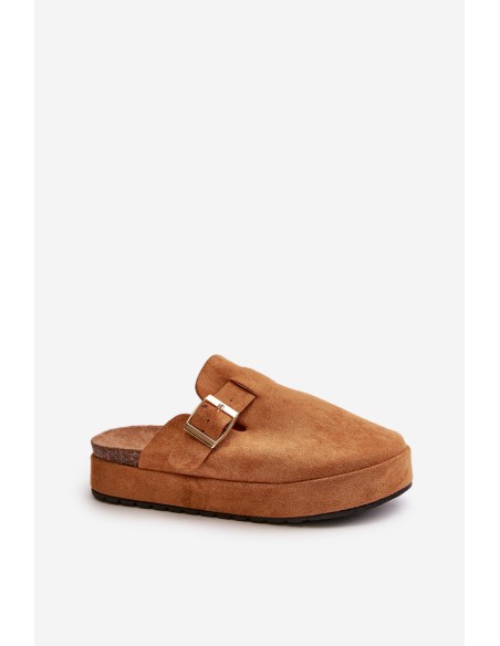 Women's Platform Clogs With Golden Buckle Camel Terilaina