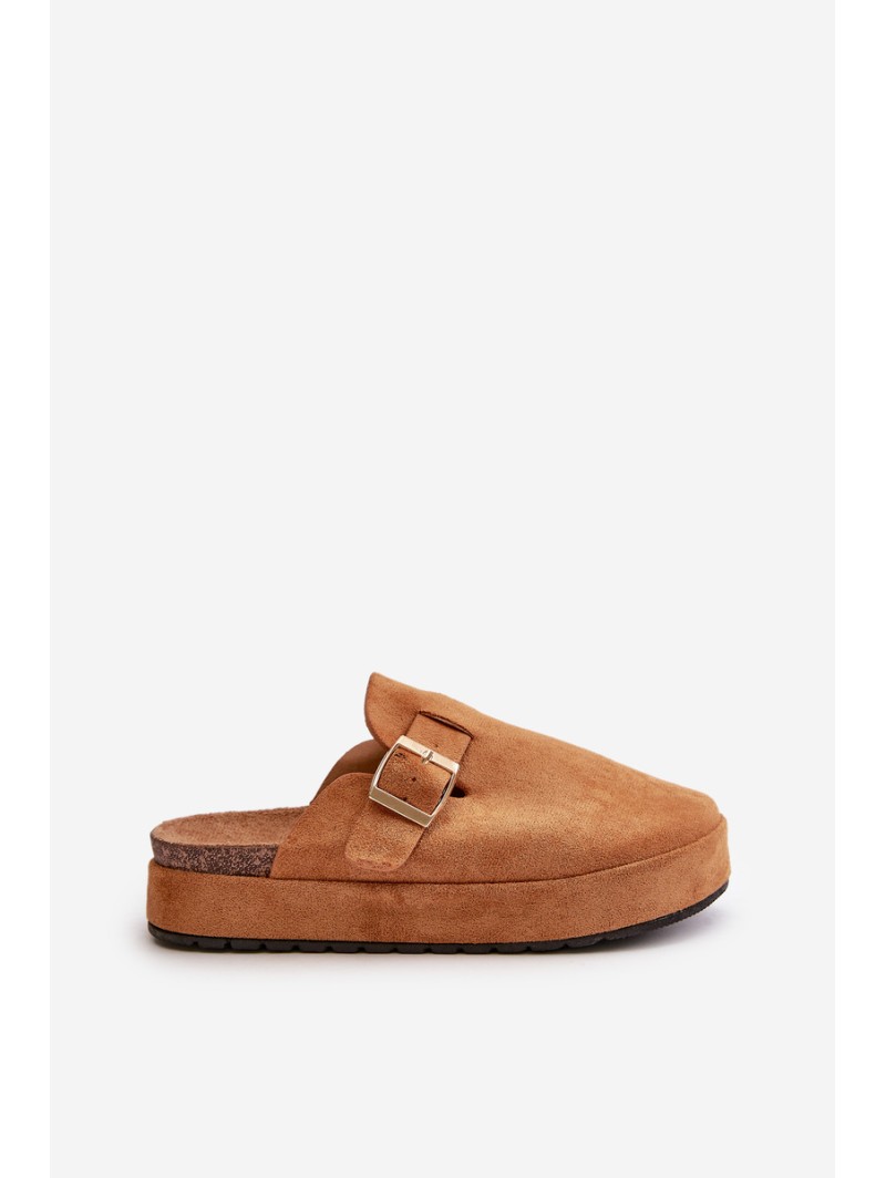 Women's Platform Clogs With Golden Buckle Camel Terilaina