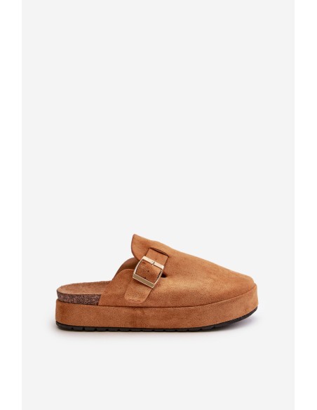 Women's Platform Clogs With Golden Buckle Camel Terilaina