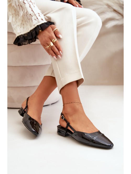 Glossy Ballerinas On Low Heel With Open Heel Black Kairael