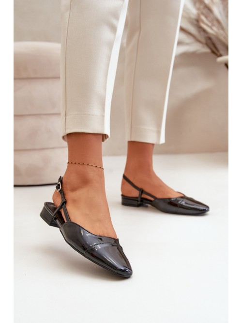 Glossy Ballerinas On Low Heel With Open Heel Black Kairael 2