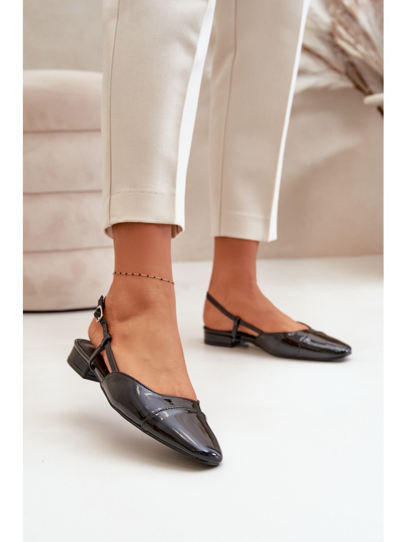 Glossy Ballerinas On Low Heel With Open Heel Black Kairael