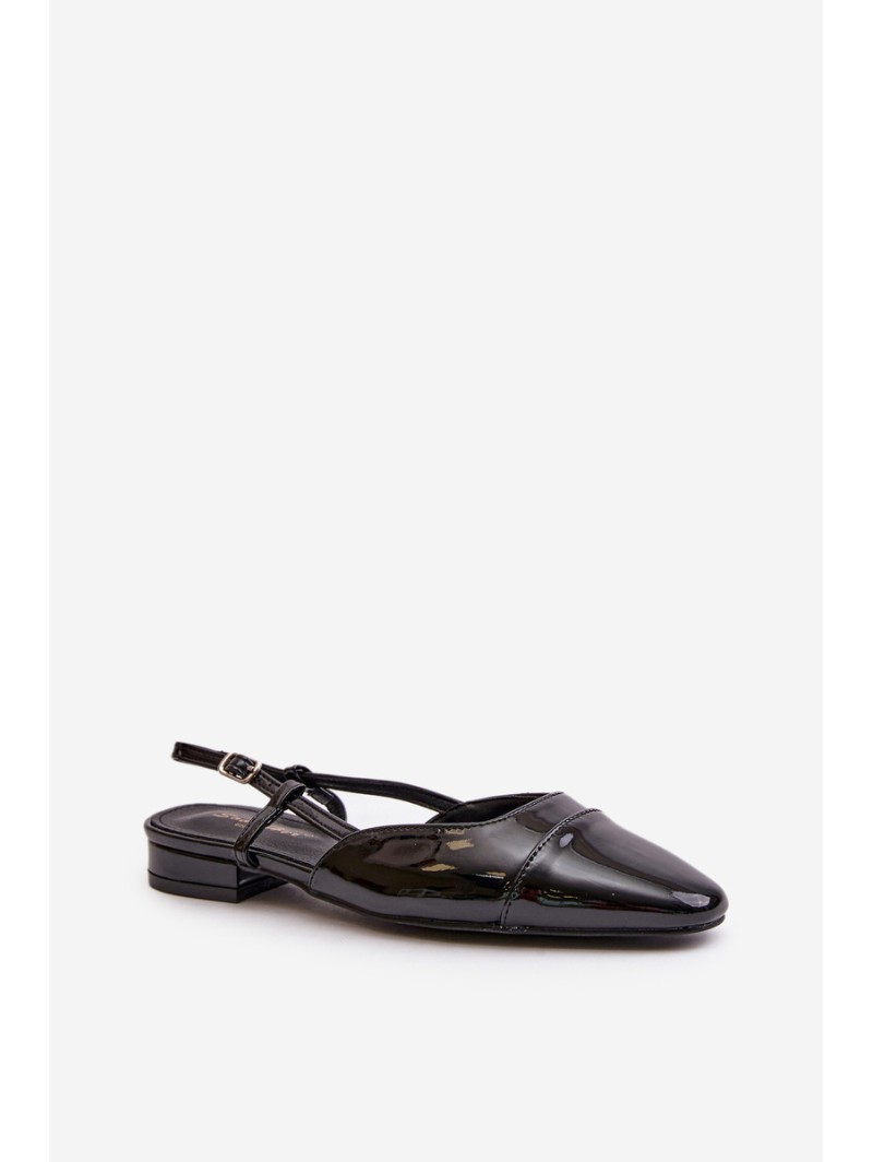 Glossy Ballerinas On Low Heel With Open Heel Black Kairael
