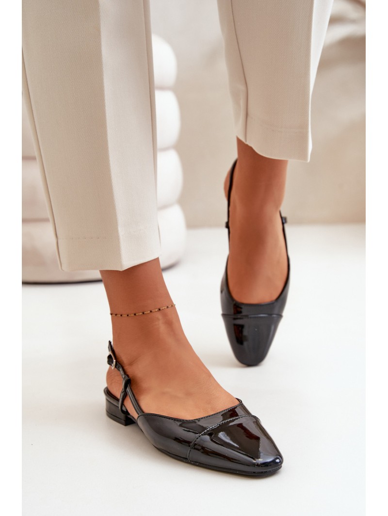 Glossy Ballerinas On Low Heel With Open Heel Black Kairael
