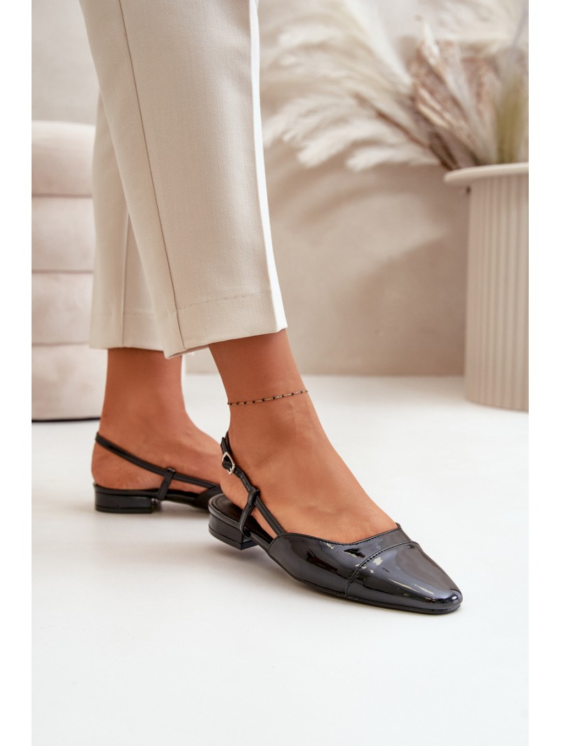 Glossy Ballerinas On Low Heel With Open Heel Black Kairael