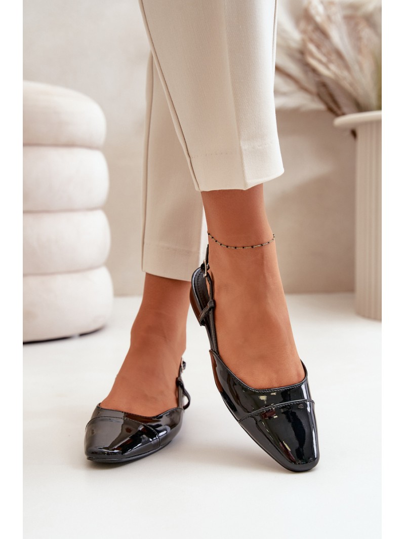 Glossy Ballerinas On Low Heel With Open Heel Black Kairael