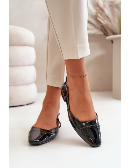 Glossy Ballerinas On Low Heel With Open Heel Black Kairael