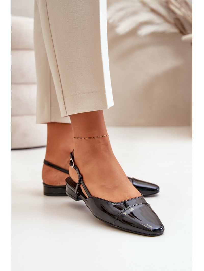 Glossy Ballerinas On Low Heel With Open Heel Black Kairael