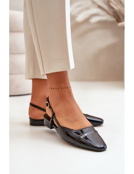 Glossy Ballerinas On Low Heel With Open Heel Black Kairael