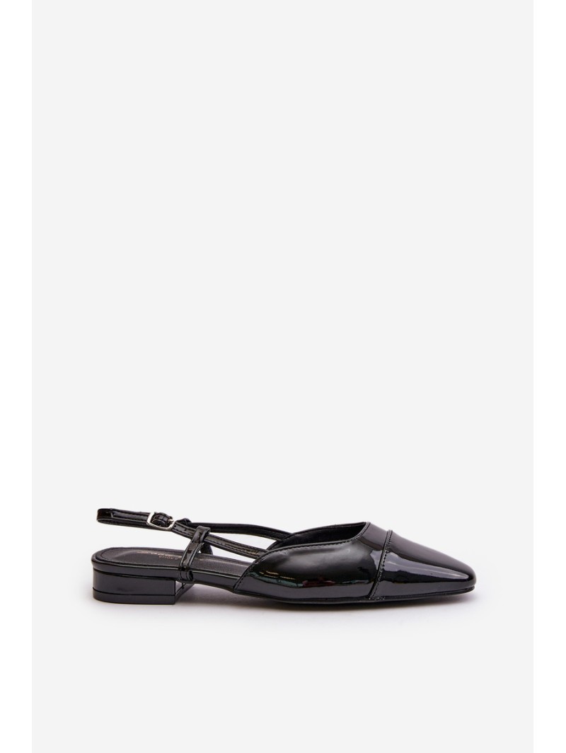 Glossy Ballerinas On Low Heel With Open Heel Black Kairael