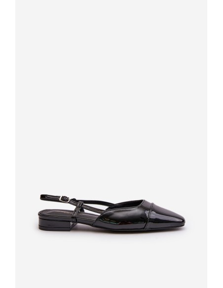Glossy Ballerinas On Low Heel With Open Heel Black Kairael