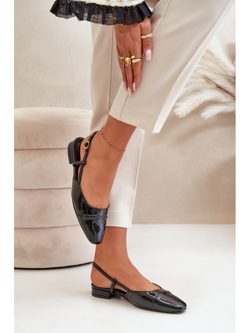 Glossy Ballerinas On Low Heel With Open Heel Black Kairael