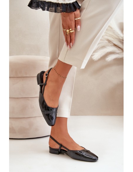 Glossy Ballerinas On Low Heel With Open Heel Black Kairael