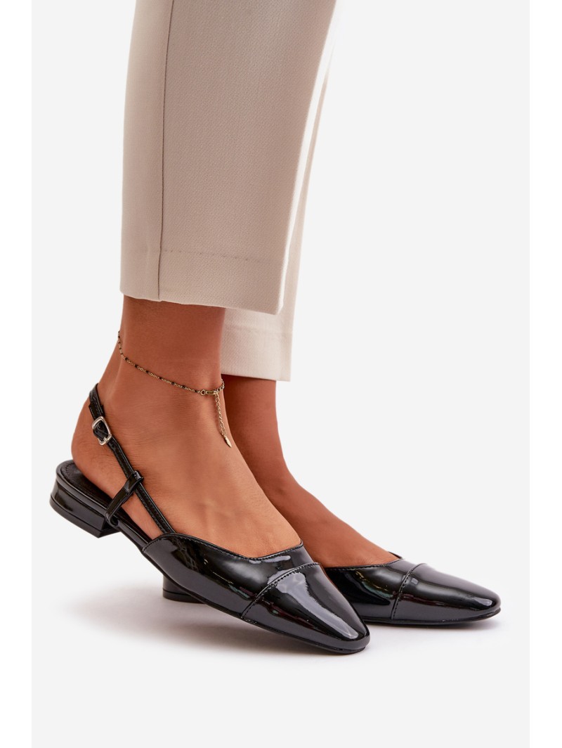 Glossy Ballerinas On Low Heel With Open Heel Black Kairael