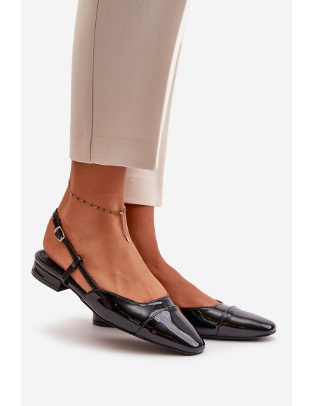 Glossy Ballerinas On Low Heel With Open Heel Black Kairael