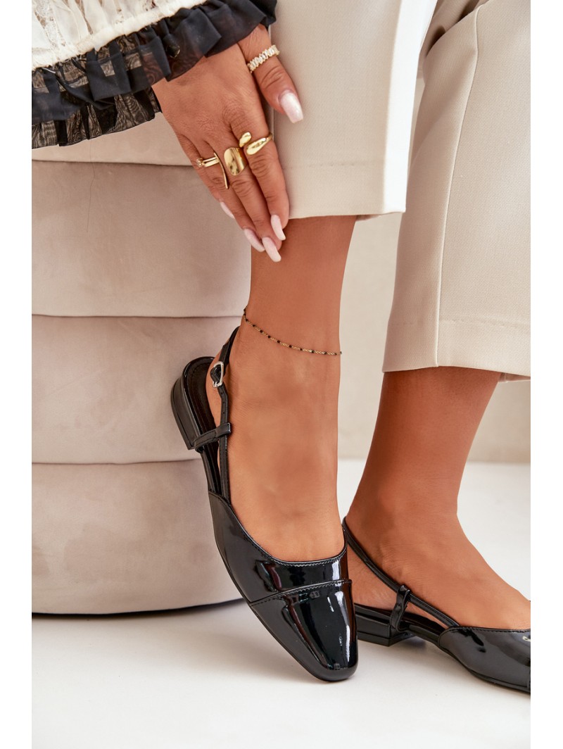 Glossy Ballerinas On Low Heel With Open Heel Black Kairael