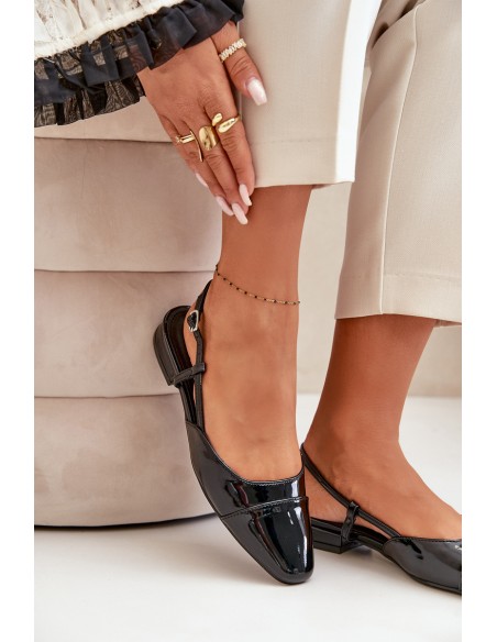 Glossy Ballerinas On Low Heel With Open Heel Black Kairael