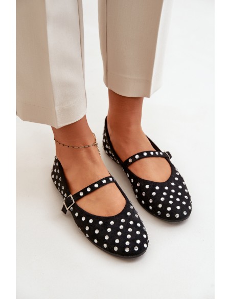 Decorated Ballerinas With Strap Eco Suede Black Tirilissa