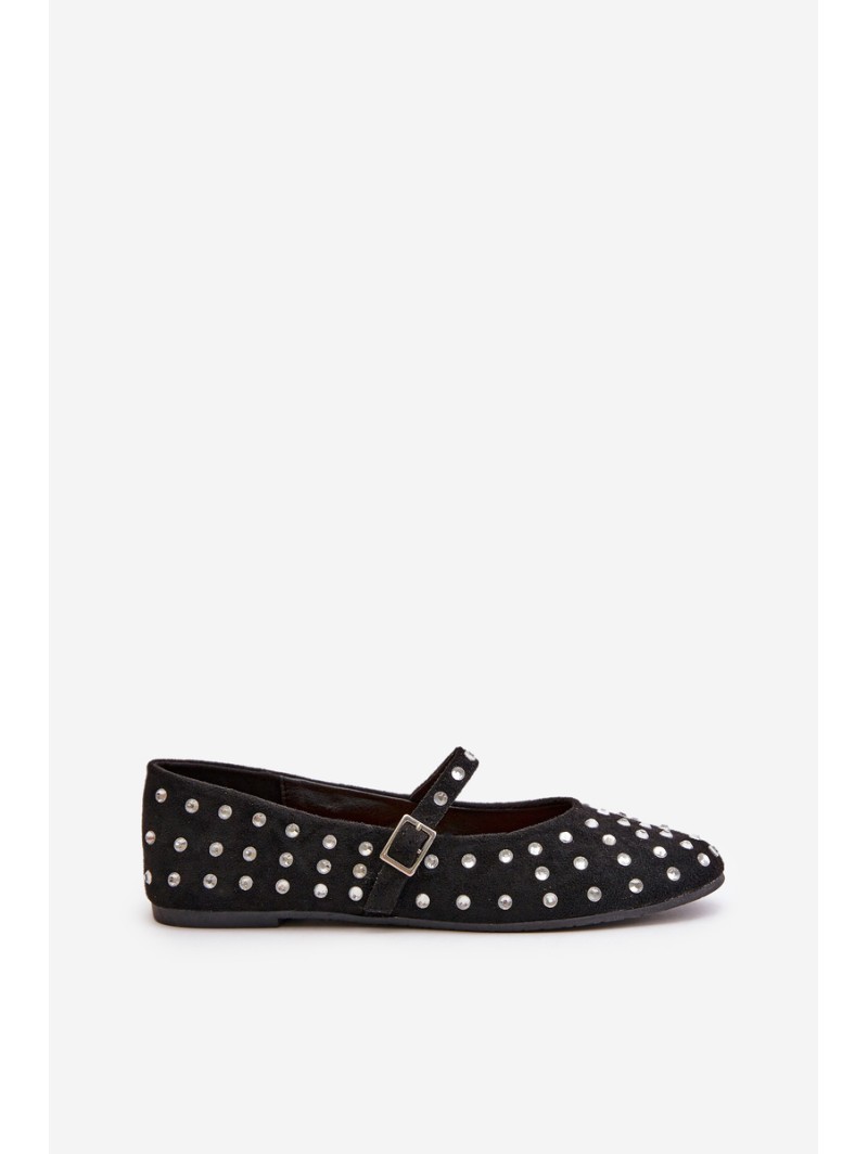 Decorated Ballerinas With Strap Eco Suede Black Tirilissa