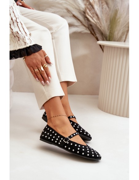 Decorated Ballerinas With Strap Eco Suede Black Tirilissa
